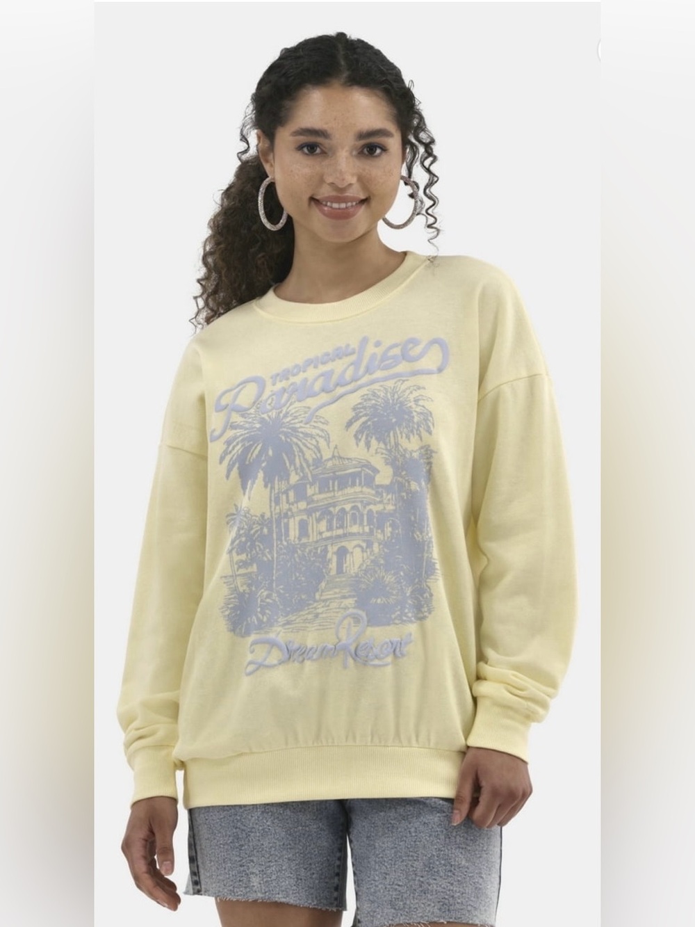 NoBo Women’s Oversized Sweatshirt Tropical Paradise Dream Resort (S)